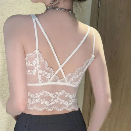 French Lace Beautiful Back Bra Fixed All-in-one Cup Comfortable and Push-up Traceless Wire-free Breast-retracting Sexy Sling