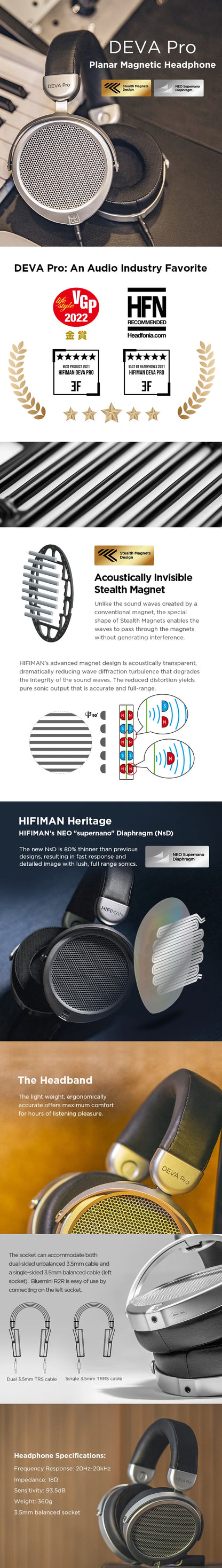 HIFIMAN Deva-Pro Over-Ear Open-Back Planar Magnetic Headphone with Stealth Magnets-Wired Version