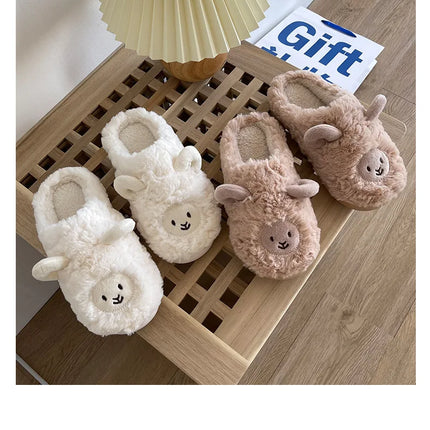 Women Home Fluffy Slippers Platform Anti Slip Comfortable Warm Shoes Cute Sheep Outdoor Couple Slippers Women Men Ladies Shoes