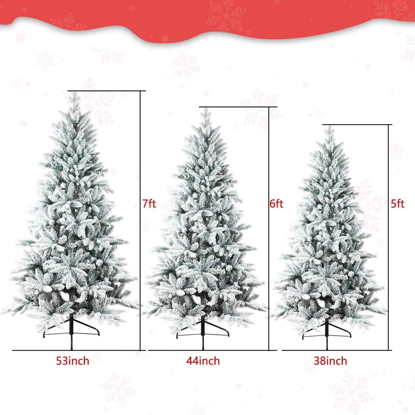 5FT/7FT Artificial Christmas Tree Holiday Decoration Flocked Xmas Tree with Sturdy Metal Stand Auto-Spread/Close up