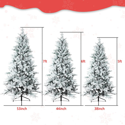 5FT/7FT Artificial Christmas Tree Holiday Decoration Flocked Xmas Tree with Sturdy Metal Stand Auto-Spread/Close up