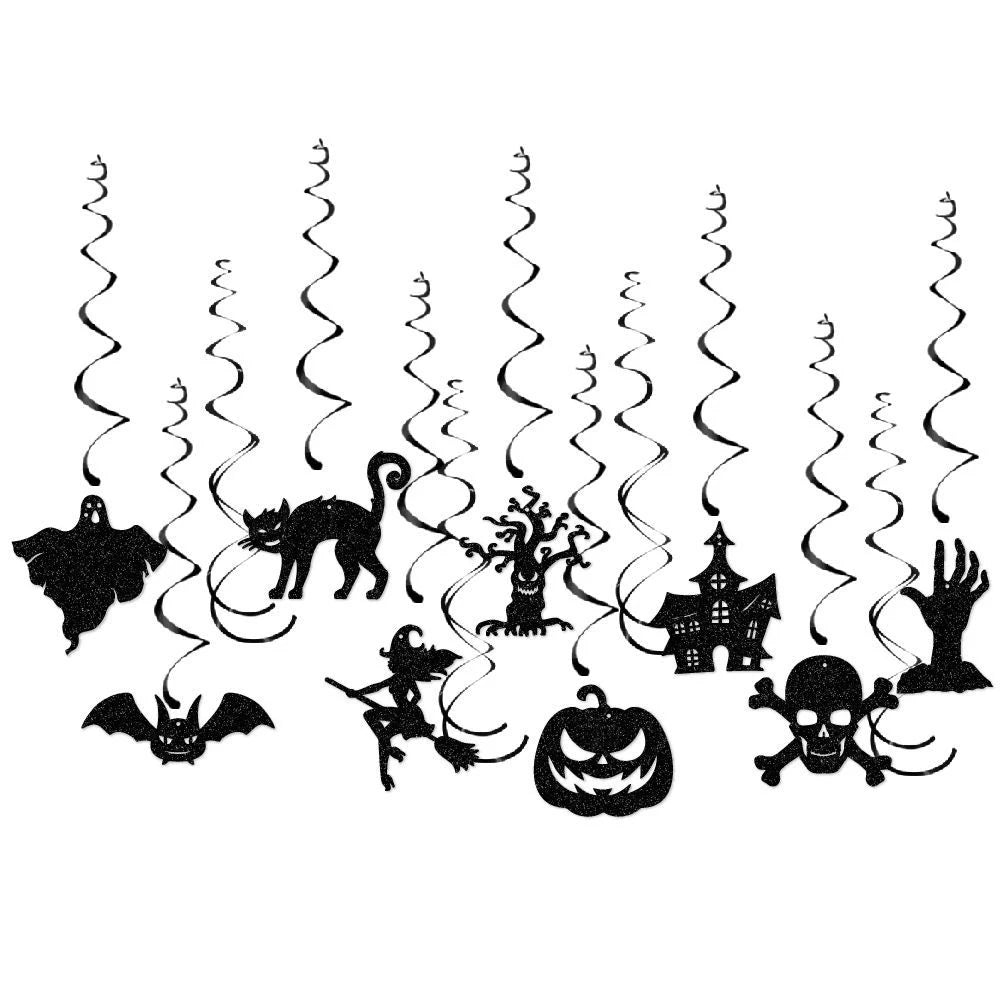Halloween Hanging Banner Garland Bunting Pumkin Ghost Bat Paper Banner Door Hanging Ornaments Halloween Xmas Party Decoration