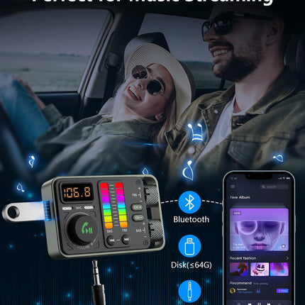 LENCENT Bluetooth 5.3 Car FM Transmitter, Hi-Fi Treble & Bass Music Player, PD20W QC18W Fast Car Charger, Radio Bluetooth Car Ad