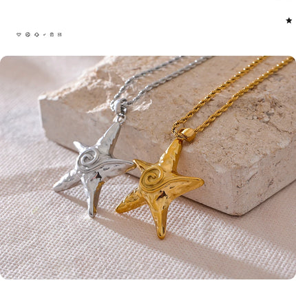 Yhpup 316L Stainless Steel Starfish Pendant Necklace Rust Proof Statement 18K Gold PVD Plated Individualistic Holiday Jewelry