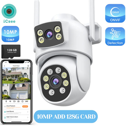 12MP Outdoors Wifi Camera 6K HD Three Lens Security PTZ IP Surveillanc Camera Human Auto Detect Tracking CCTV Camera ICESS APP