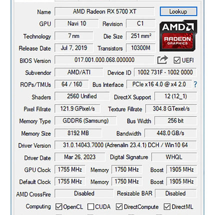 MLLSE AMD RX 5700 XT 8GB Graphics Card GDDR6 256Bit PCI-E 4.0×16 6+8Pin Radeon GPU Rx 5700XT Gaming Video Card Placa De Video