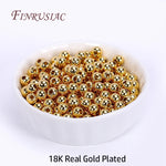 18K Gold Plated Separators For Bead,Spacers Beads For Jewelry Making,Brass Metal Round Beads,DIY Bracelets/Necklace Accessories