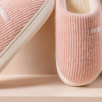 House Fuzzy Slipper Women Striped Winter Warm Fur Plush Non Slip Grip Indoor Lazy Soft Female Thermal Home Shoe Flat Male Men