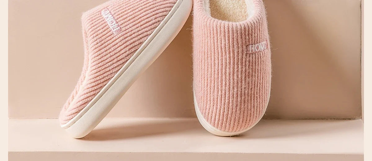 House Fuzzy Slipper Women Striped Winter Warm Fur Plush Non Slip Grip Indoor Lazy Soft Female Thermal Home Shoe Flat Male Men