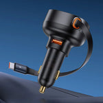 Baseus 60W Car Charger 2 in 1 Retractable Cable SCP 25W QC PD 30W Fast Car Phone Charger For iPad iPhone 16 15 14 13 Pro Samsung