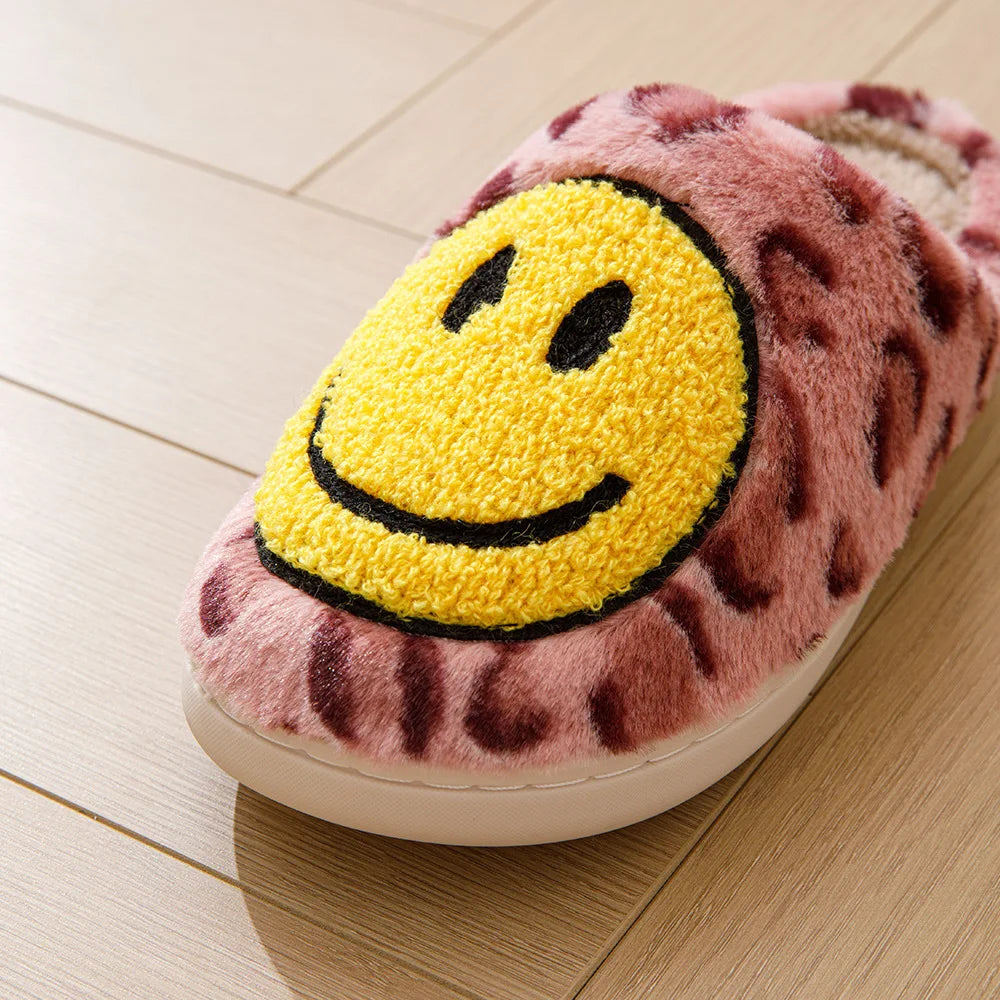 Leopard Fluffy Slippers for Home Smile Designer Platform Shoes Women 2024 Indoor Plush Sliders Warm Flats Chic Winter Footwear
