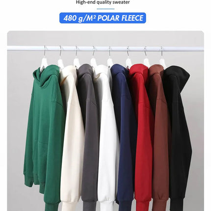 16.9oz 480gsm Heavy Weight Cotton Plus Velvet Hooded Sweater Men Thickened Tight Polar Fleece Pullover Hoodie Women Sweatshirt