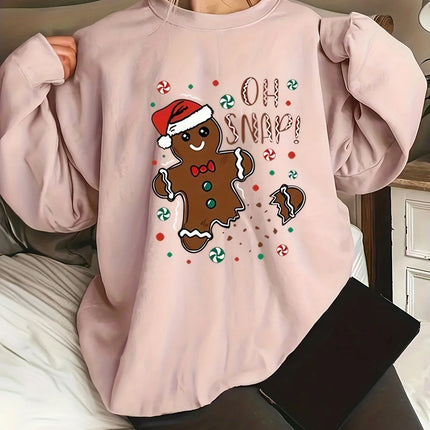 Cute Gingerbread Man Printed Christmas Casual Women's Hoodie Suitable For Autumn And Winter Long Sleeved Comfortable O-neck Top