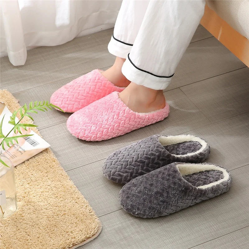 Women Men Home Slippers Plush Warmer Indoor Slipper Autumn Winter House Flat Floor Shoes Female Soft Slient Slides For Bedroom