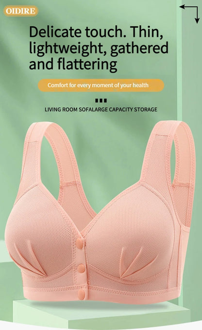 New Large Size Front Closure Mom Back Underwear Thin Section Comfortable Breathable Push Up Bra Glossy Lingerie For Women Sütyen