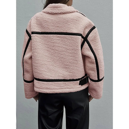 Autumn And Winter Fashion Casual Knitting Solid Color Stripe Wool Coat For Ladies Basic And Simple Zipper Jacket Coat