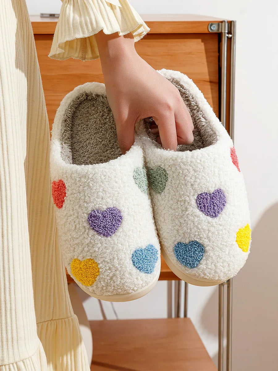 Women's Cute Small Heart Design Slippers Multicolor Winter Home Shoes Romantic Love Comfy Flat Girl Friend Gift Houseshoes