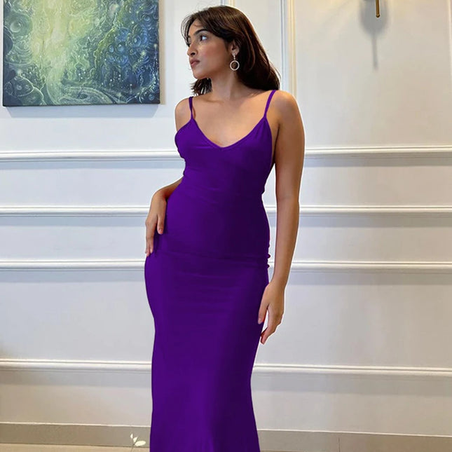 Weird Puss Sexy Backless Women Evening Maxi Dress Folds V-Neck Sleeveless Coquette Elegant Mermaid Matching Banquet Prom Bodycon