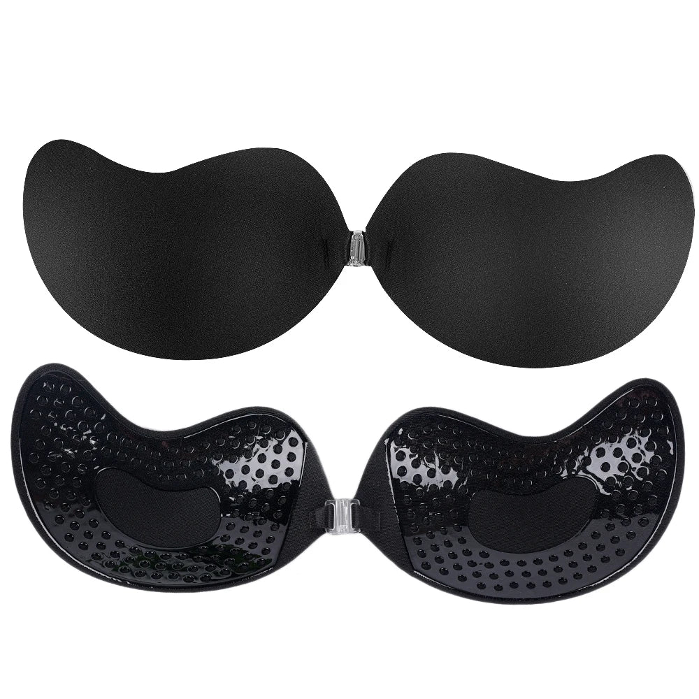 Invisible Push Up Bra for Women Backless Strapless Bra Seamless Front Closure Bralette Underwear Silicone Self-Adhesive Bra Pads