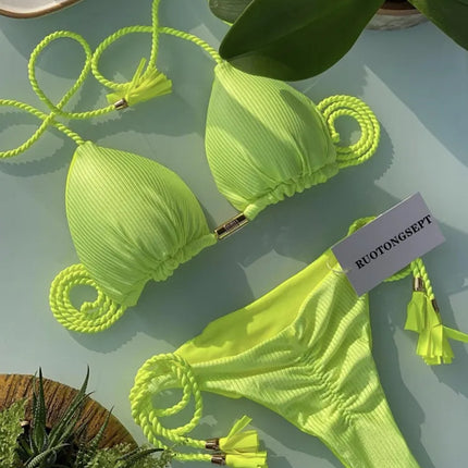 New Women Bikini Backless Rope Triangle Swimsuit Multicolor