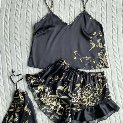Elegant Floral Print Cami Tops   Ruffle Hem Shorts Pajama Set  Women's Sleepwear   Loungewear