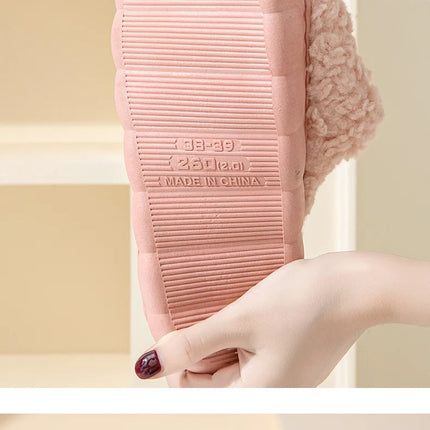 Eyriphy New Fashion Cotton Slippers For Women Winter Warm House Shoes Curly Faux Cotton Bedroom Slides Non-Slips Comfort Slipper