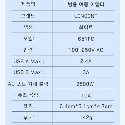 LENCENT Universal Travel Adapter with 3 USB Ports 1Type-C PD Charging All-in-one Travel Adapter EU/UK/USA/AUS Plug for Travel