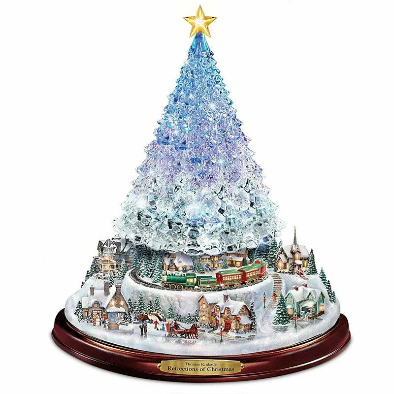 Christmas Tree Rotating Sculpture Train Decorations Paste Window  Stickers