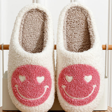 Women Home Winter Slippers Smile Face Heart Eye Style Fluffy House Cute Print Gift Fleece Flat Ladies Indoor HouseShoes