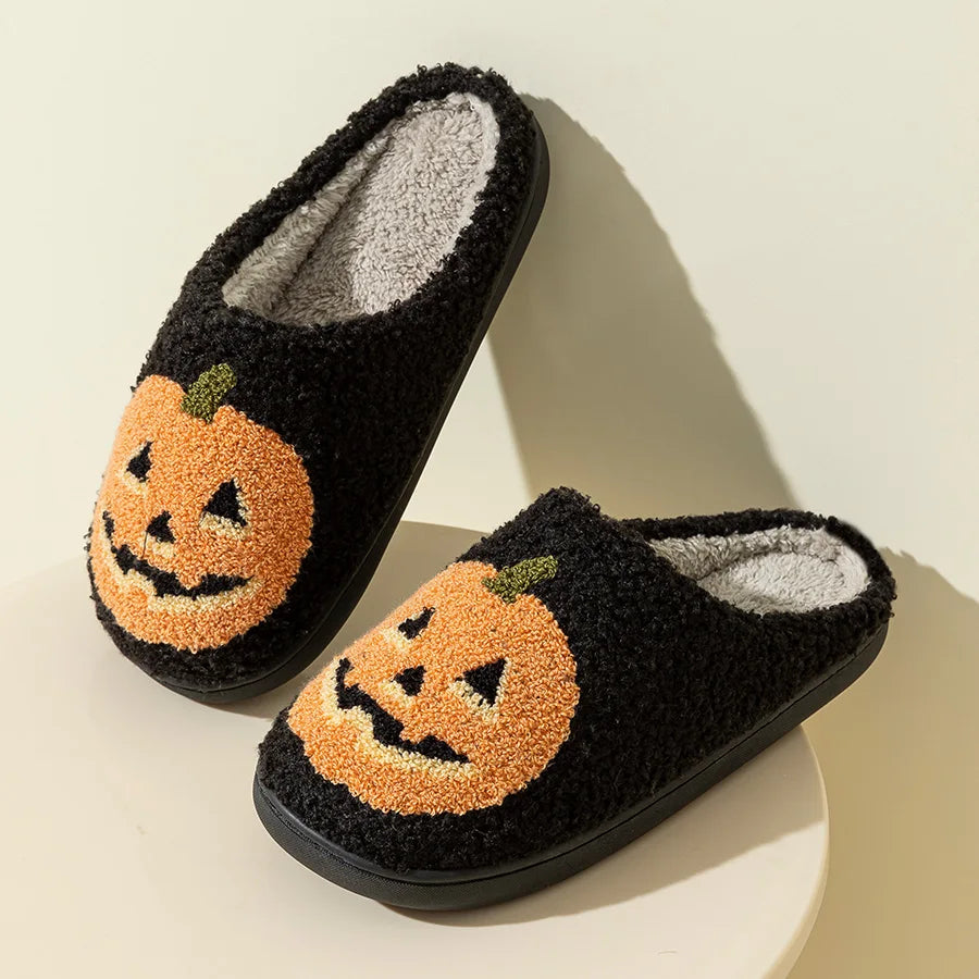 Cute Funny Halloween Women's Slippers Cartoon Pumpkin Indoor Warm Soft Sole Comfy Slipper Breathable Leisure Home Plush Shoes