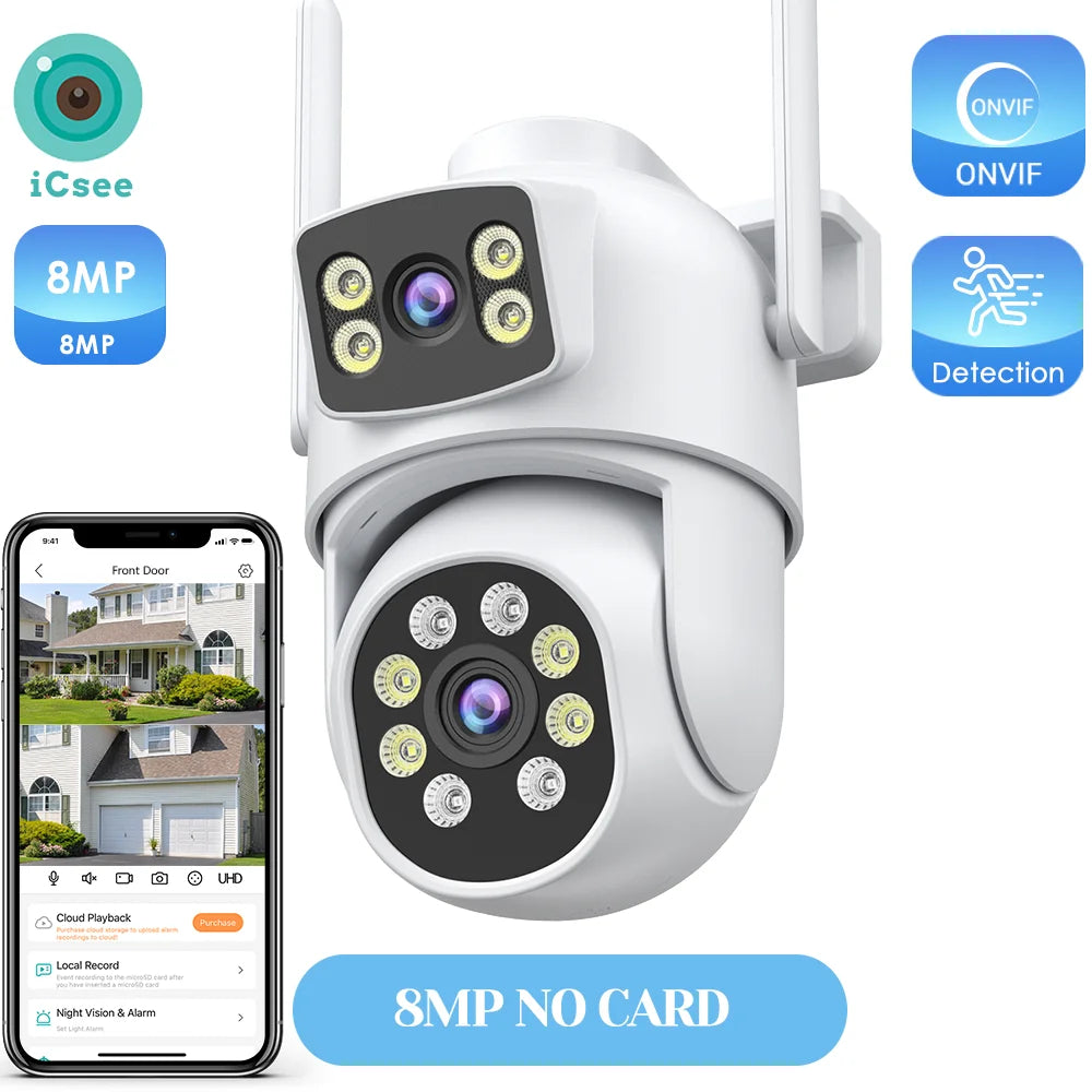 12MP Outdoors Wifi Camera 6K HD Three Lens Security PTZ IP Surveillanc Camera Human Auto Detect Tracking CCTV Camera ICESS APP