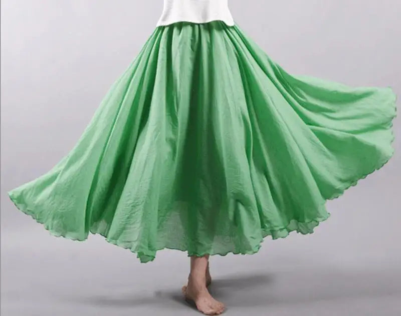 Women's Elegant High Waist Linen Maxi Skirt 2023 Summer Ladies Casual Elastic Waist 2 Layers Skirts saia feminina 20 Colors SK53