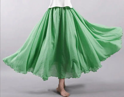 Women's Elegant High Waist Linen Maxi Skirt 2023 Summer Ladies Casual Elastic Waist 2 Layers Skirts saia feminina 20 Colors SK53