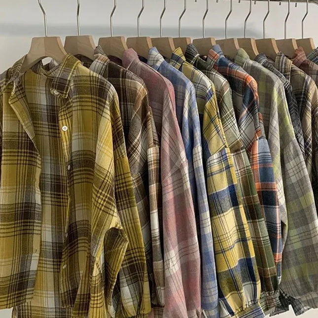 Plaid Shirt Women Autumn Long Sleeve Top Female Vintage Fashion Single Breasted Blouse Ladies Preppy Style Loose Check Shirts