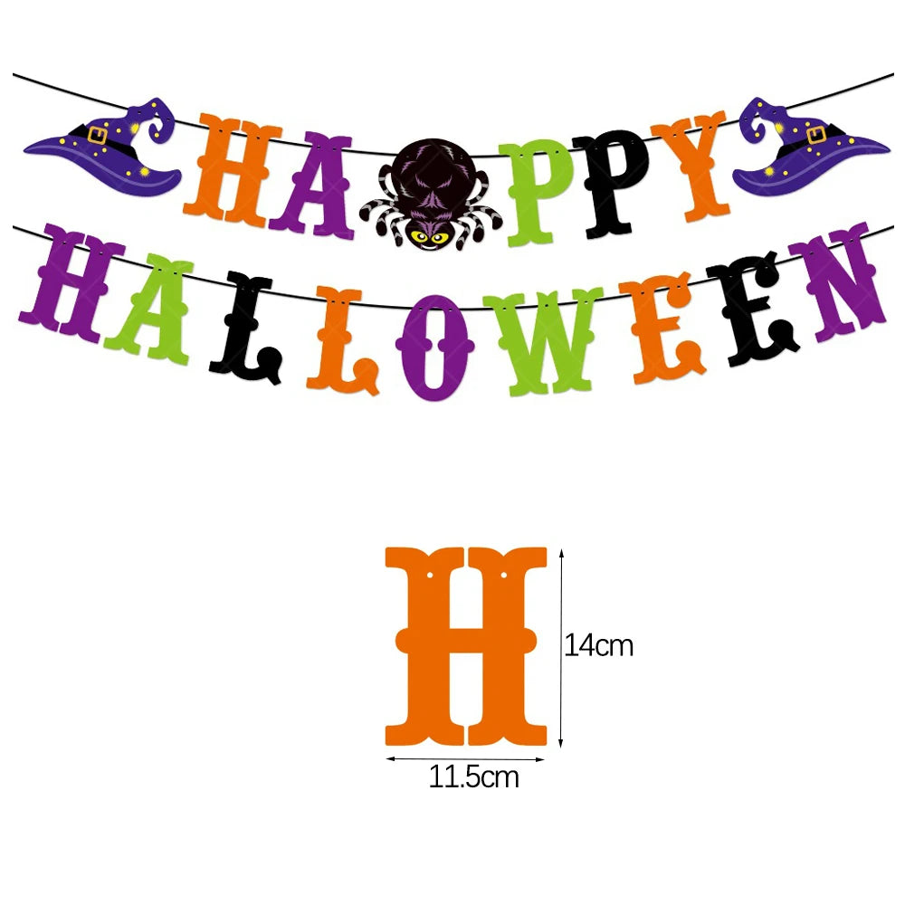 Halloween Hanging Banner Garland Bunting Pumkin Ghost Bat Paper Banner Door Hanging Ornaments Halloween Xmas Party Decoration