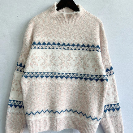 Winter Clothes Women 2023 New Year Sweater Snowflake Vintage Loose Jumper Red Long Sleeve Knitted Pullover Holiday Tops