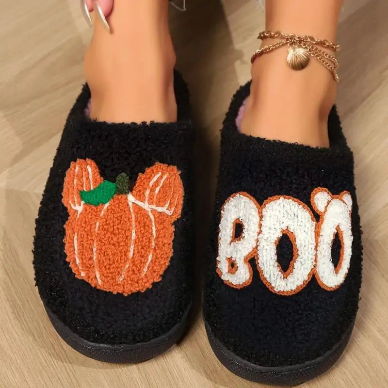 Pumpkin Casual Slippers Women Home Halloween Designer Shoes Funny Autumn Winter Fluffy Indoor Fashion Plush Footwear 2025 Warm