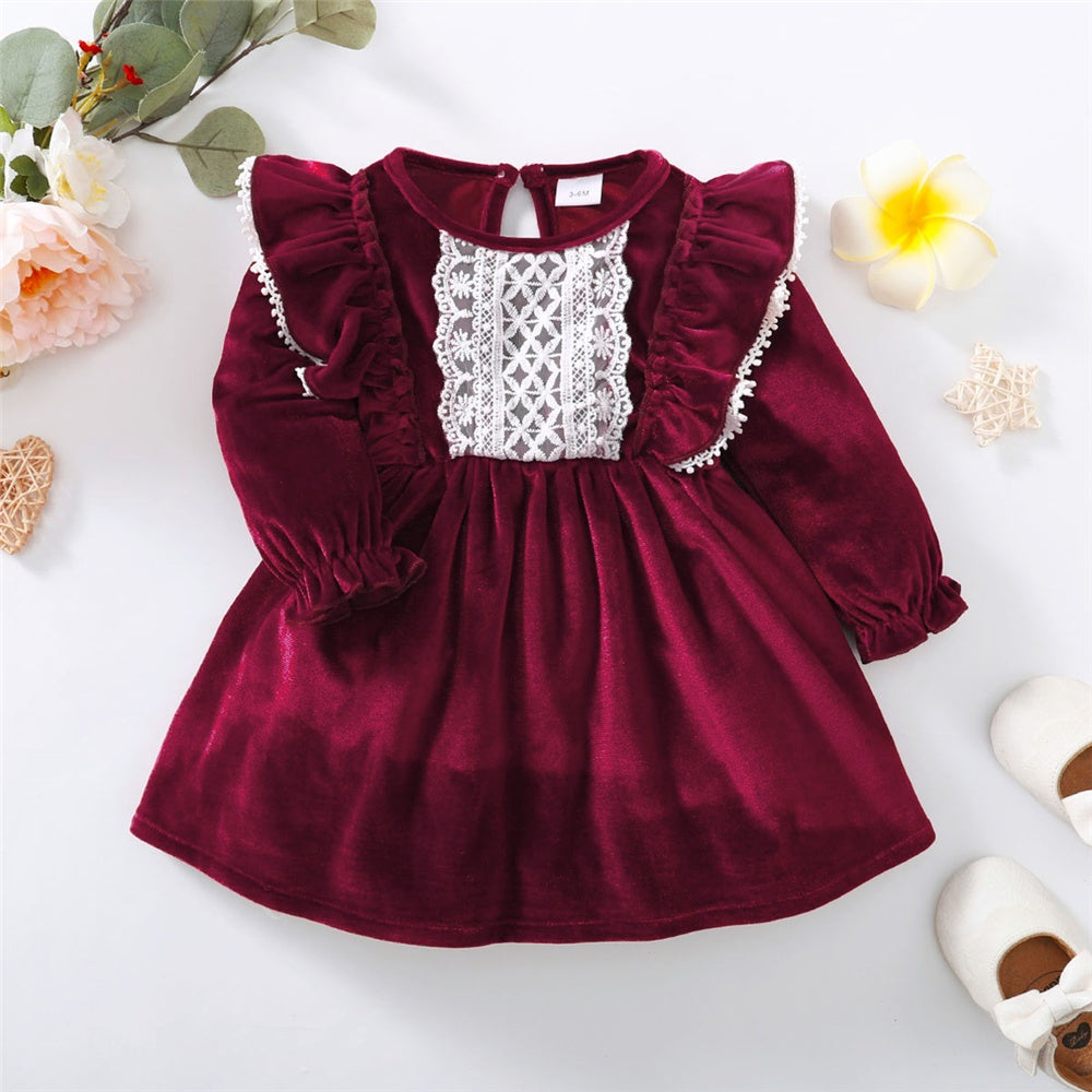 Christmas Party Skirt Baby Girl Long Sleeve Ruffle Satin Finish Dress Fashion Holiday Autumn Winter Wear for Kids Girl 0-7 Years