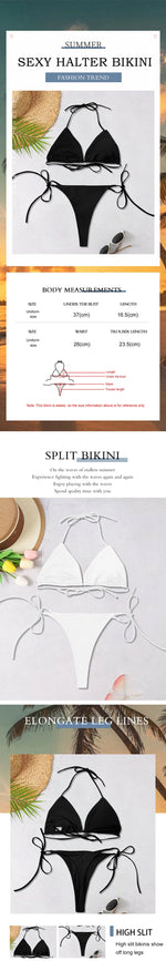 2025 New Women's Solid-color Separate Beach Wear Sexy Halter Three-point Bikini Backless Adjustable Lace-up Swimsuit
