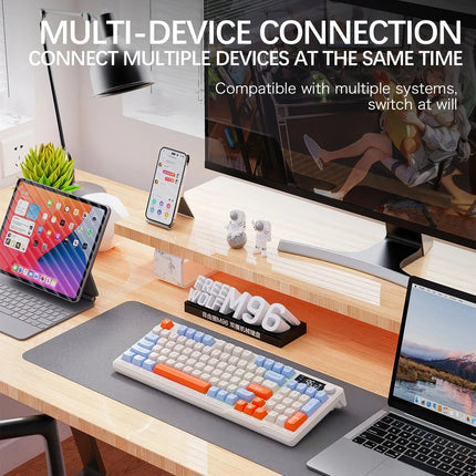 FreeWolf M96 Wireless Keyboard with Screen,Gaming Keyboard Bluetooth Dual-Mode Connection,Multi-Device Linking,Ergonomic