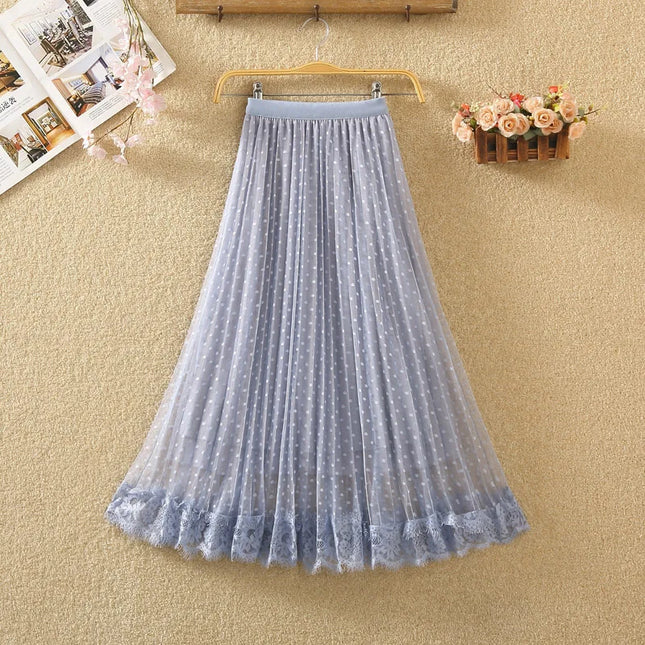 Tutu Tulle Long Maxi Skirt Women Fashion 2023 Korean Cute Pink High Waist Pleated Skirt Mesh Female Lady Aesthetic Faldas
