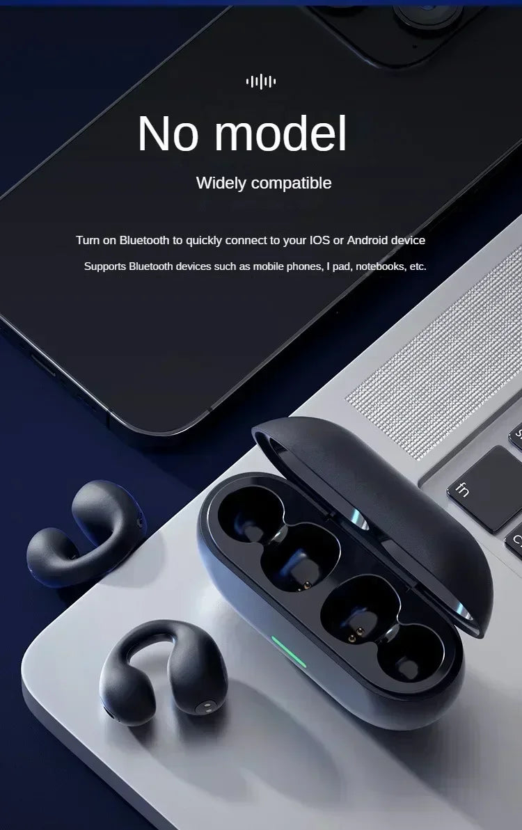 NEW Bluetooth 5.3 Wireless Bone Conduction Headphones T75 Clip Ear Music Noise Canceling Headset HD Call Sports Gaming Earphone