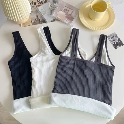 Camisole Warm Sling Vest Top Bottoming Cloth Winter Velvet Thickened Undershirt Women Solid Color Slim Cozy Thermal Underwear