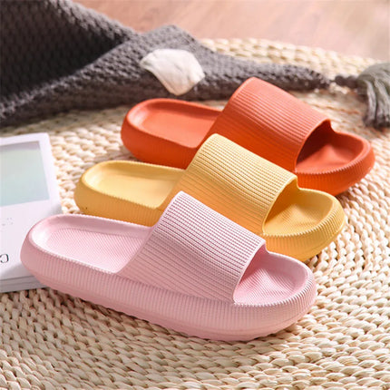Women Bathroom Slippers Cloud Cushion Slides Summer Soft Thick Platform Home Men Indoor Non-slip Flat Flip Flops Quick Drying