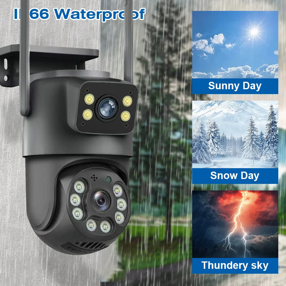 8MP WiFi Camera PTZ Dual Screens Auto Tracking Night Vision CCTV Surveillance Camera Outdoor 4MP Security IP Camera icsee