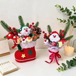 Santa Claus Plush Doll With Crochet Flowers Creative Christmas Day Handmade Bouquets Home Table Decora Pefect Gifts For Friends