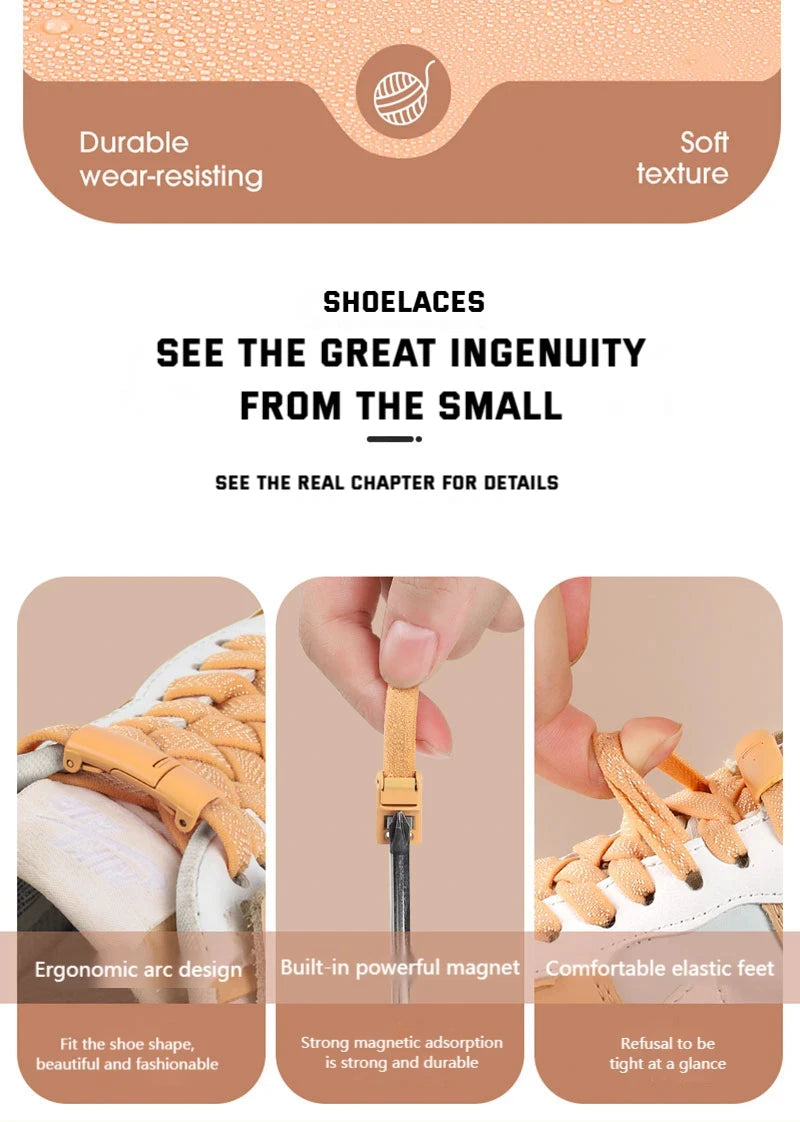 Magnetic Locking Shoelaces without ties Sneakers elastic laces  Children Adults Quick On/Off Shoelaces Shoe accessories 1 Pair