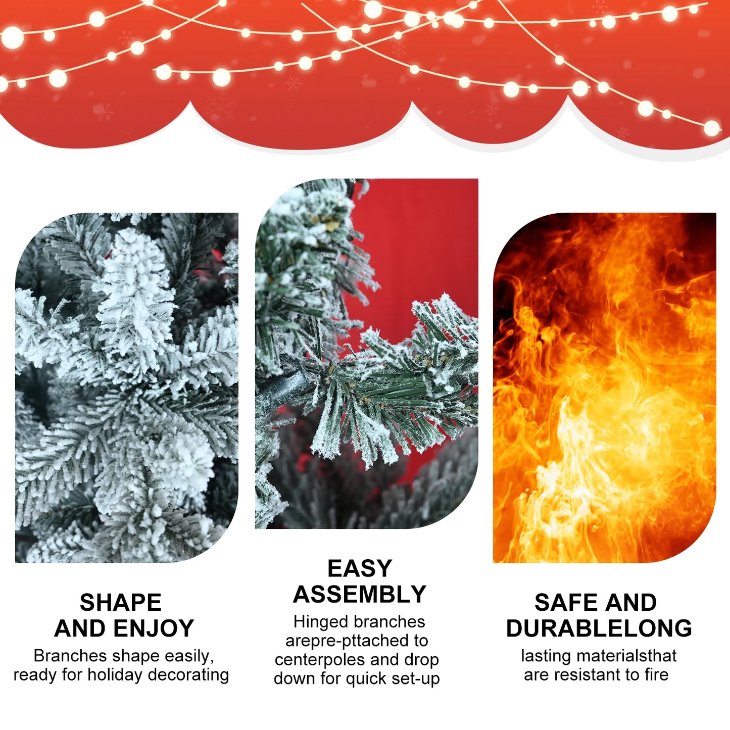5FT/7FT Artificial Christmas Tree Holiday Decoration Flocked Xmas Tree with Sturdy Metal Stand Auto-Spread/Close up