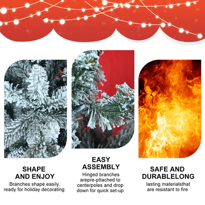 5FT/7FT Artificial Christmas Tree Holiday Decoration Flocked Xmas Tree with Sturdy Metal Stand Auto-Spread/Close up