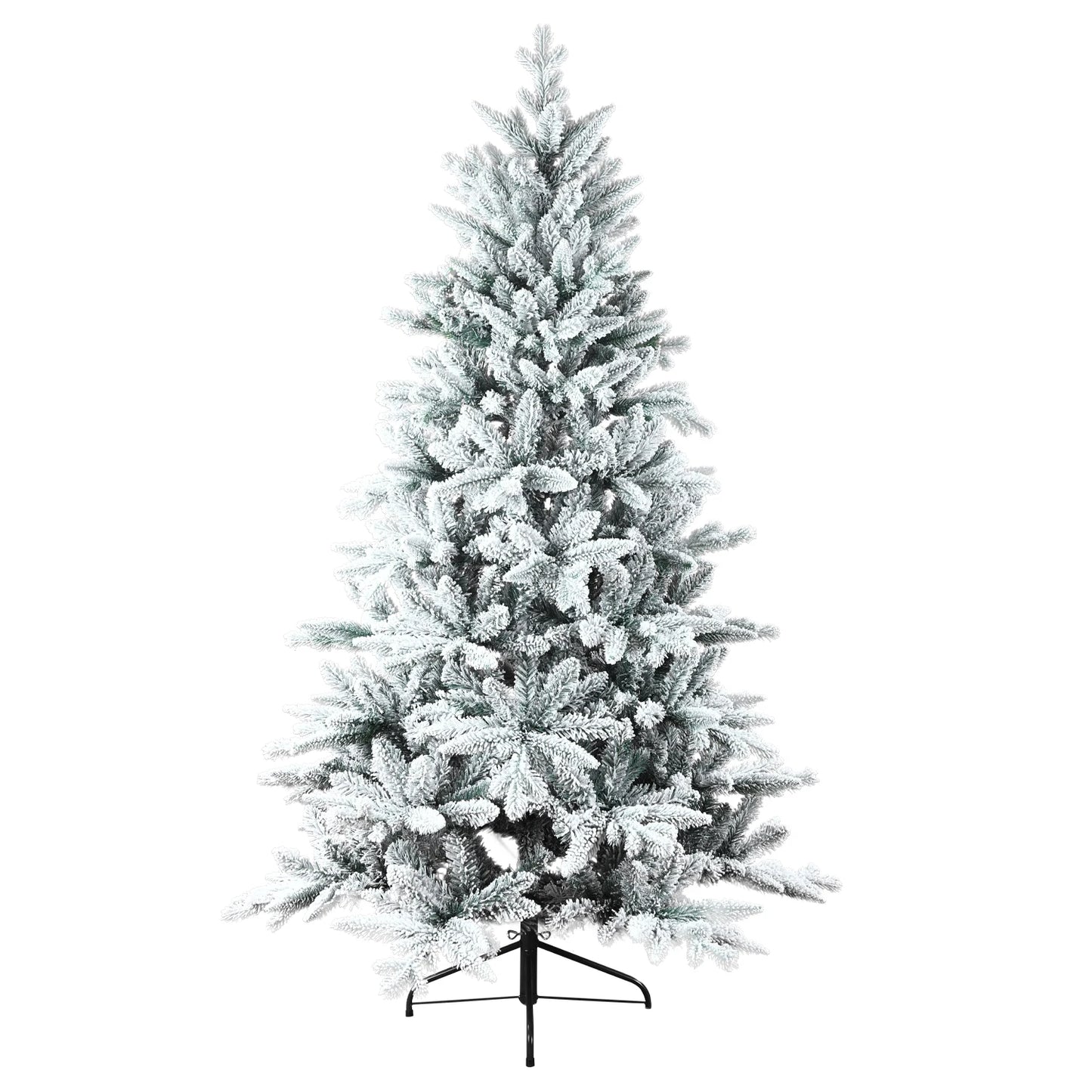 5FT/7FT Artificial Christmas Tree Holiday Decoration Flocked Xmas Tree with Sturdy Metal Stand Auto-Spread/Close up